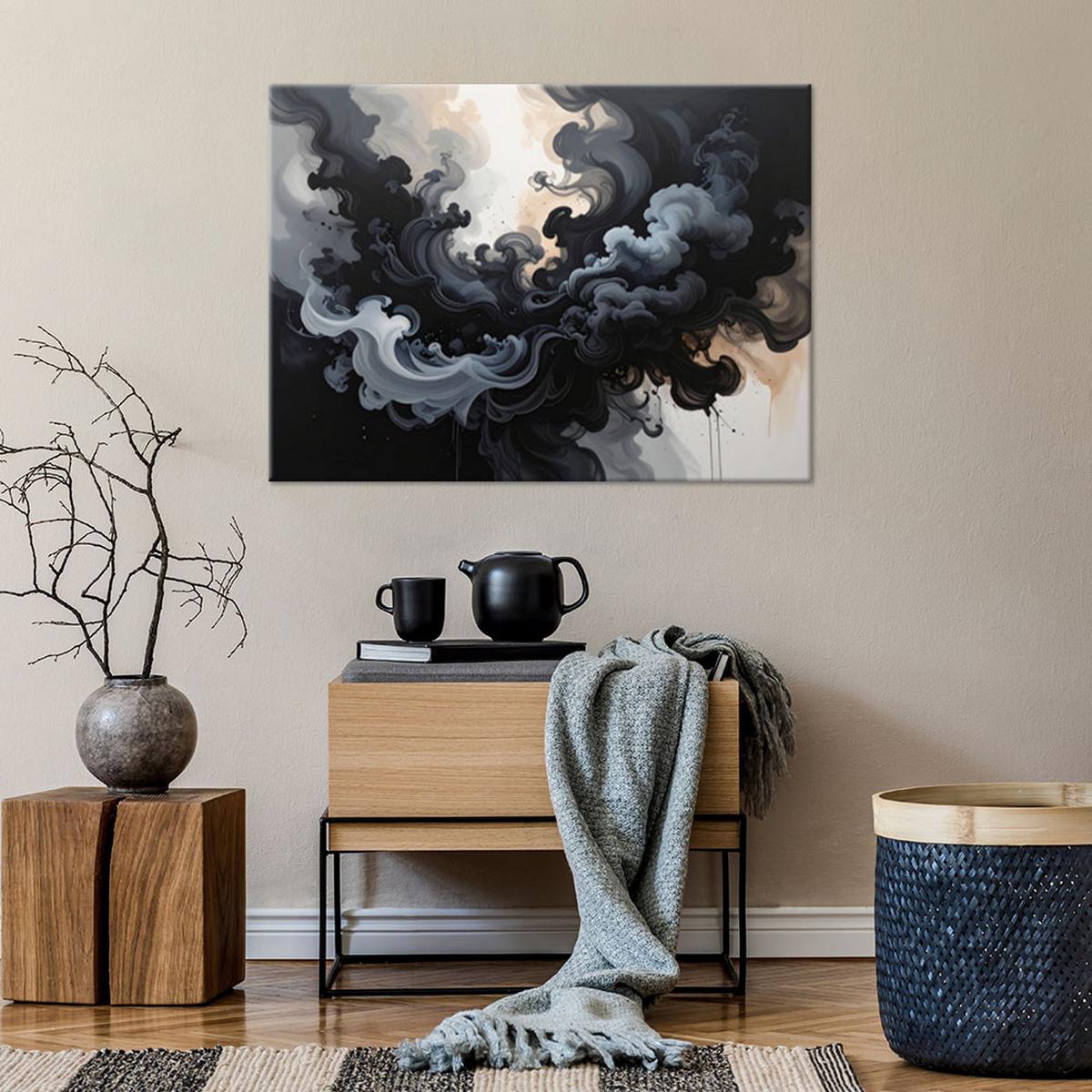 BILD auf Leinwand, Rauch abstrakt schwarz und grau - Schwarz, Textil (120/80cm) - Feeby