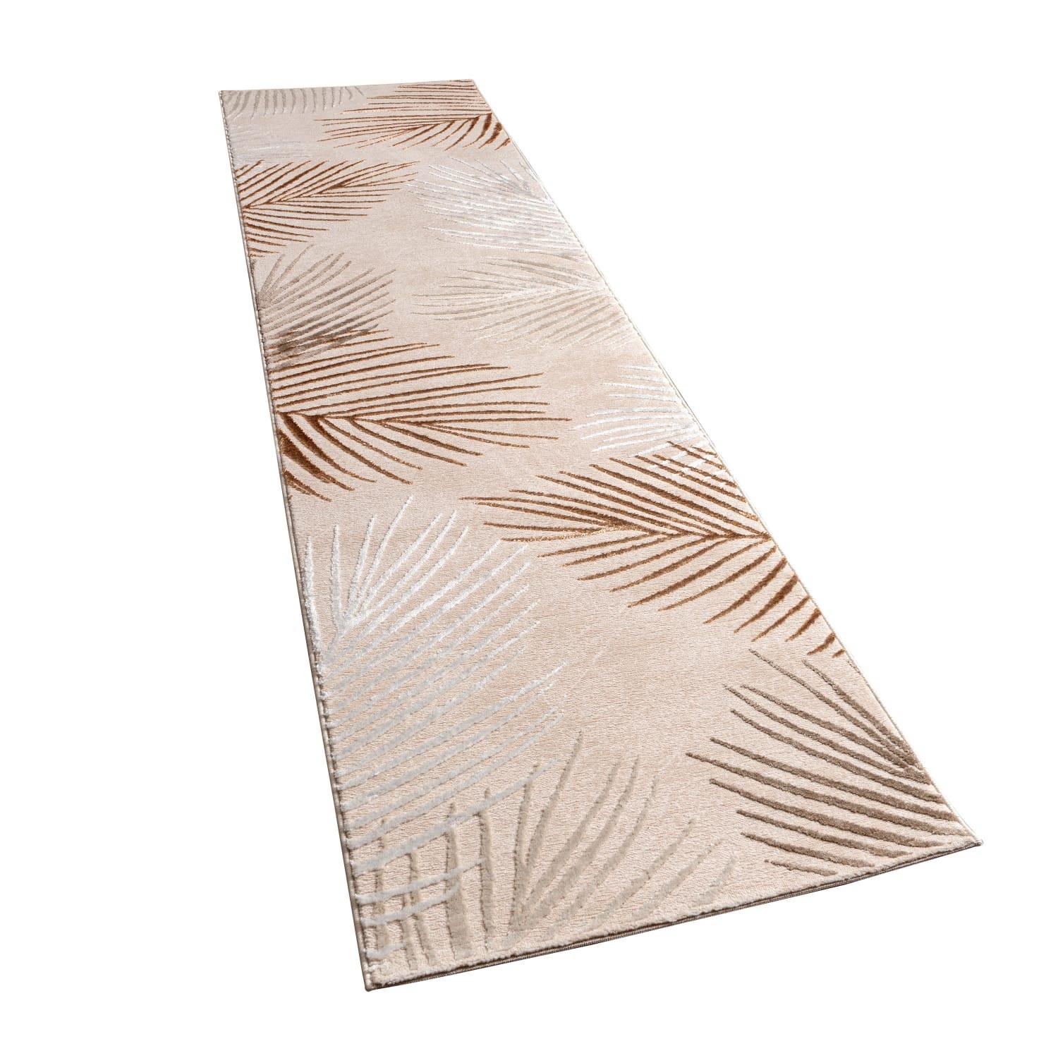 KURZFLORTEPPICH, mit Blätter-Motiv, Beige, 80 x 300 cm - Beige, Textil (80/300cm) - KADIMA DESIGN