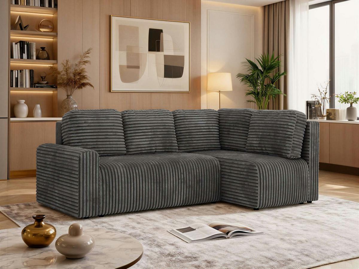 ECKSOFA NESSARO COR L - Grau Cord - Rechts - Schwarz/Grau, Kunststoff/Textil (240/151cm) - MKS