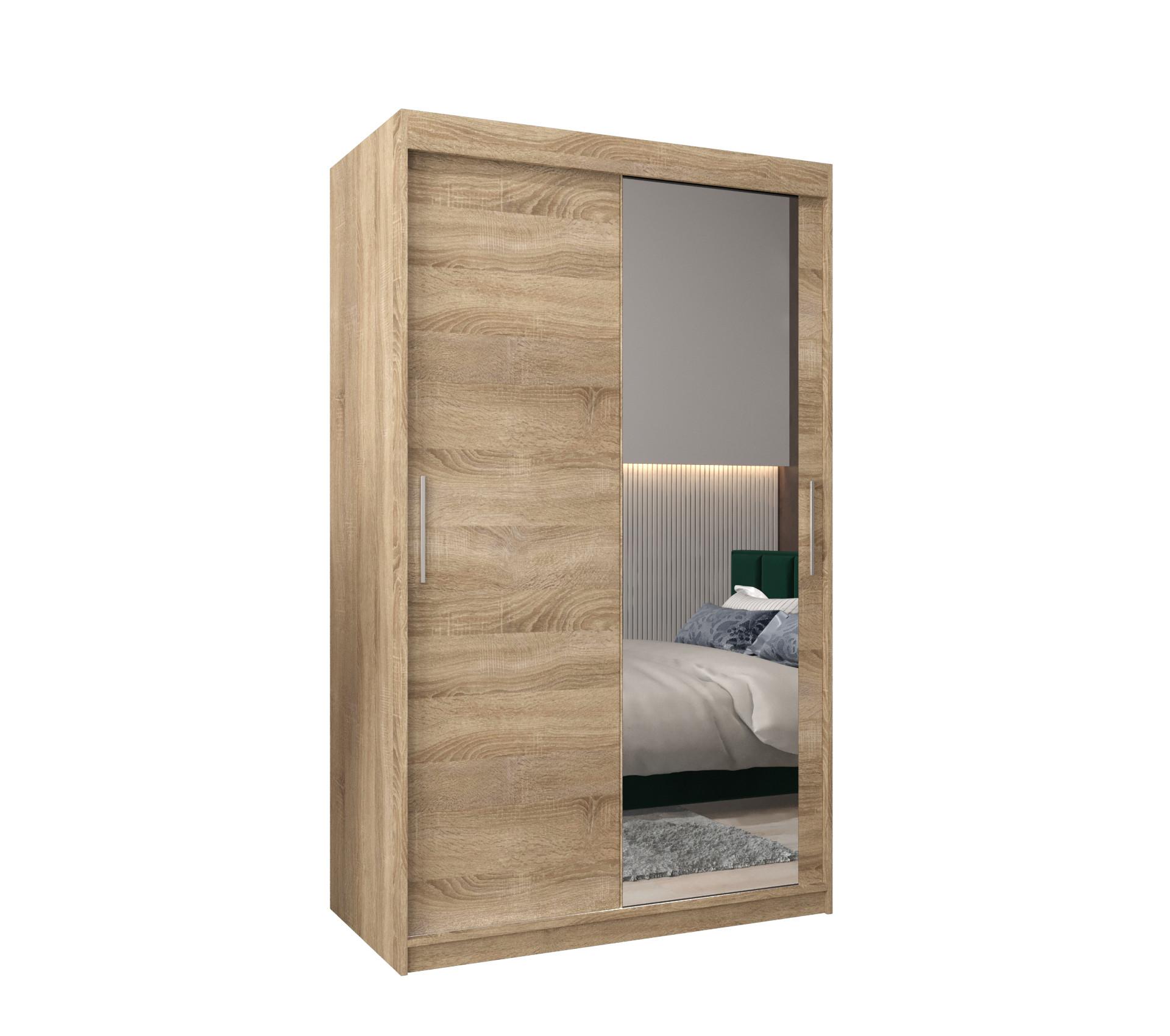 SCHWEBETÜRENSCHRANK 200/120/62 2-türig - Silberfarben/Sonoma Eiche, Holz/Kunststoff (120/200/62cm) - MÖBEL KRYSPOL