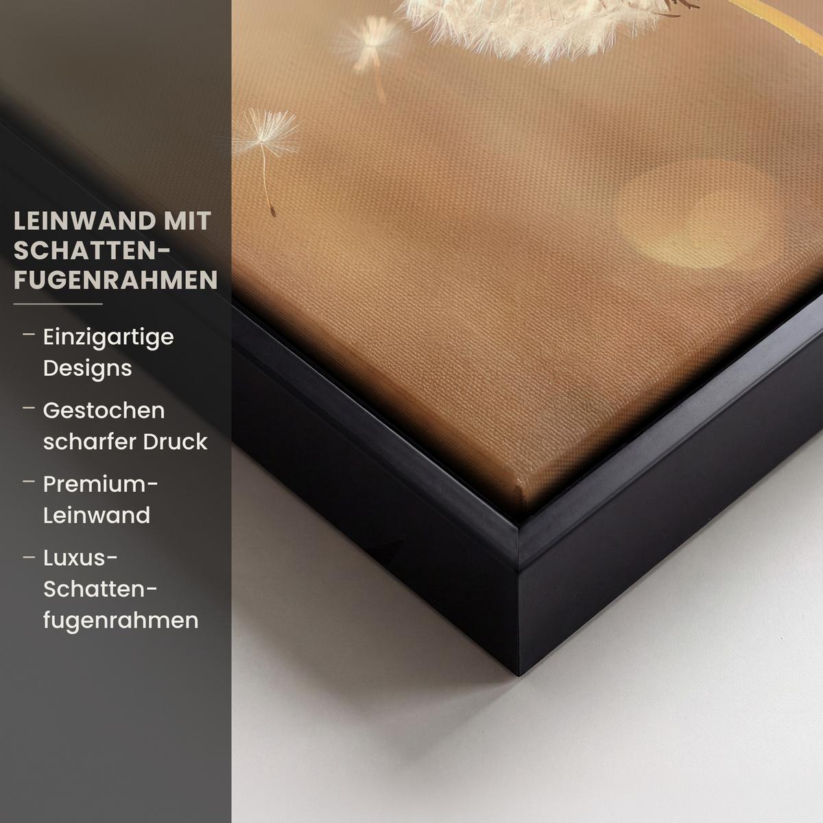 LEINWAND Bilder mit Rahmen - Löwenzahn - Beige - Natur - Blume - 20x20 - Hellbraun, Textil (20/20cm) - MuchoWow