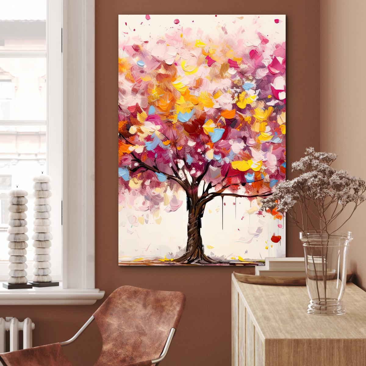 METALLBILD Aquarell - Baum - Kunst - Abstrakt 80x120 cm - Multicolor, Metall (80/120cm) - MuchoWow