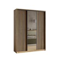 SCHWEBETÜRENSCHRANK ORRA 150/205/60 cm 3-türig mit Spiegel und Lamellen Eiche Wotan - Eiche Wotan/Schwarz, Holzwerkstoff (150/205/60cm) - MASSENO