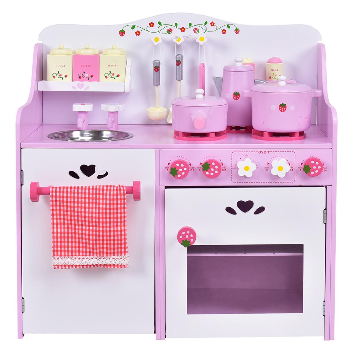ECK-SPIELKÜCHE Pink - Pink, Holzwerkstoff (60/62/29.5cm) - COSTWAY