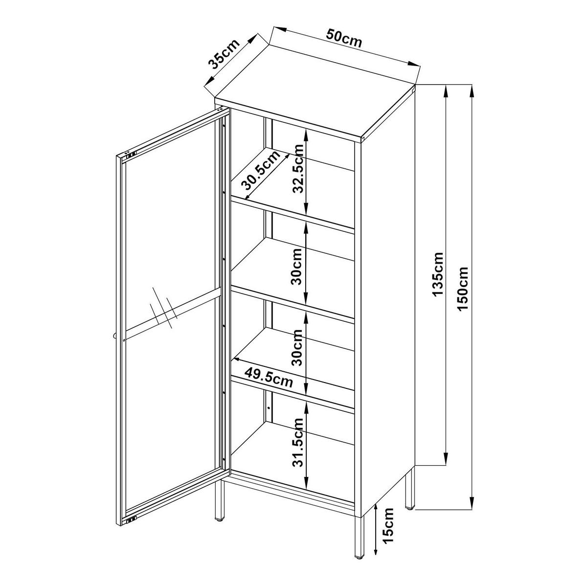 VITRINENSCHRANK Säkylä - Schwarz, Glas/Metall (50/150/35cm) - [en.casa]