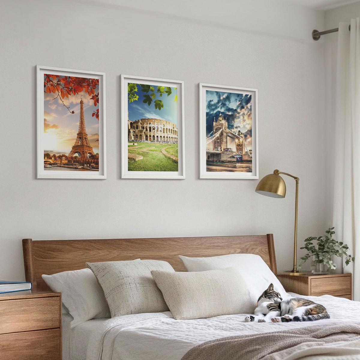 BILDER SET 3er Set - 40x60 cm Weißer Rahmen - Denkmäler Europas - Weiß, Kunststoff (40/60cm) - TULUP