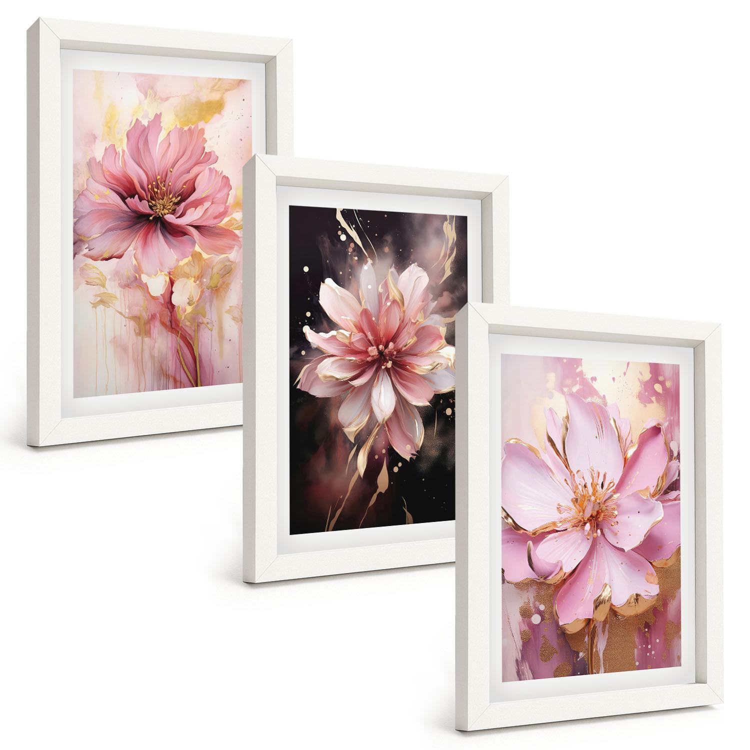 BILDER SET 3er Set - 20x30 cm Weißer Rahmen - Blumenkompositionen aus Rosen und Weiß - Weiß, Kunststoff (20/30cm) - TULUP