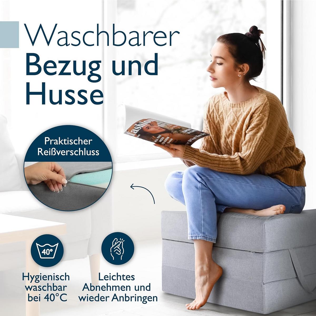 VISCO KLAPPMATRATZE VS95195x75x14cm mit Husse Grau (2tlg) - Grau, Textil - Beautissu 