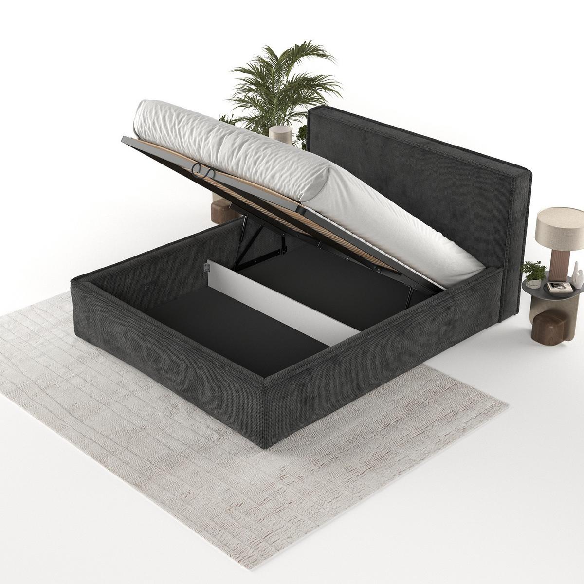 POLSTERBETT Sato mit Stauraum 120/200 cm Schwarz im Bonita Stoff - Schwarz/Naturfarben, Holz/Holzwerkstoff (120/200cm) - AltaBeds