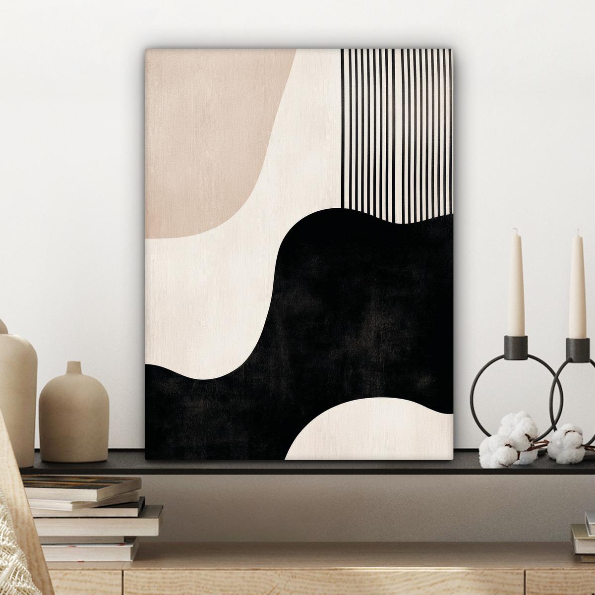LEINWANDBILD Abstrakt - Japandi - Beige - Modern Room Decor 30x40 cm - Schwarz, Textil (30/40cm) - MuchoWow