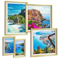 BILDER SET 5er Set - 50x50 cm & 20x30 cm & 40x60 cm Goldrahmen - Winterwald-Blaublume - Goldfarben, Kunststoff (40/60cm) - TULUP