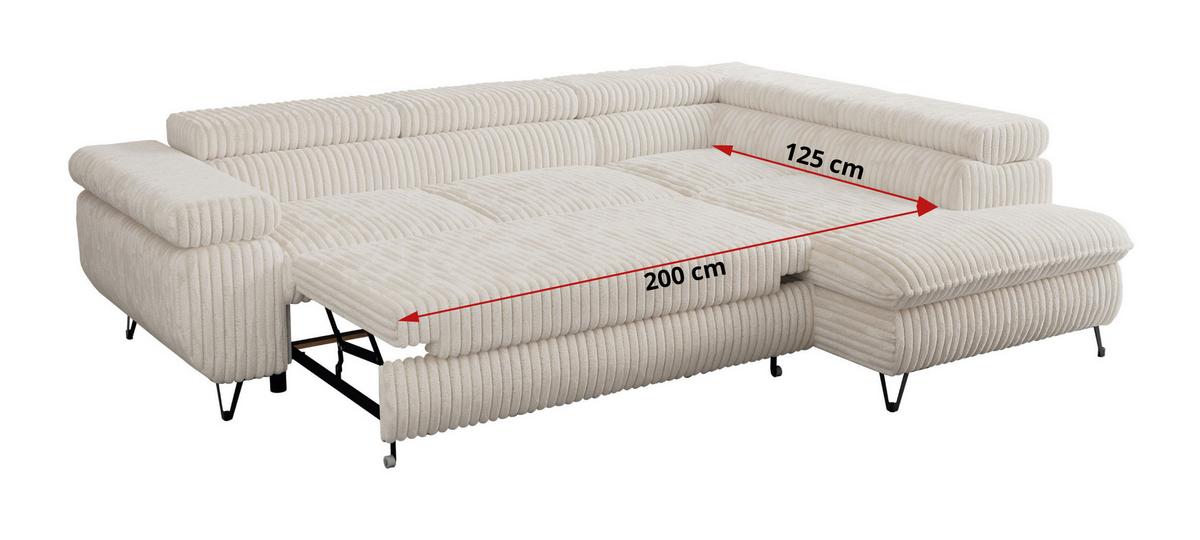 ECKSOFA PETER L Beige Cord - Links Seite - Beige/Schwarz, Textil/Metall (208/273cm) - MKS