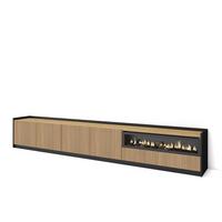 LOWBOARD, Eiche und Schwarz, 310/37/50cm, Elektrokamin. - Eichefarben, Holzwerkstoff (310/50/37cm) - Skraut Home