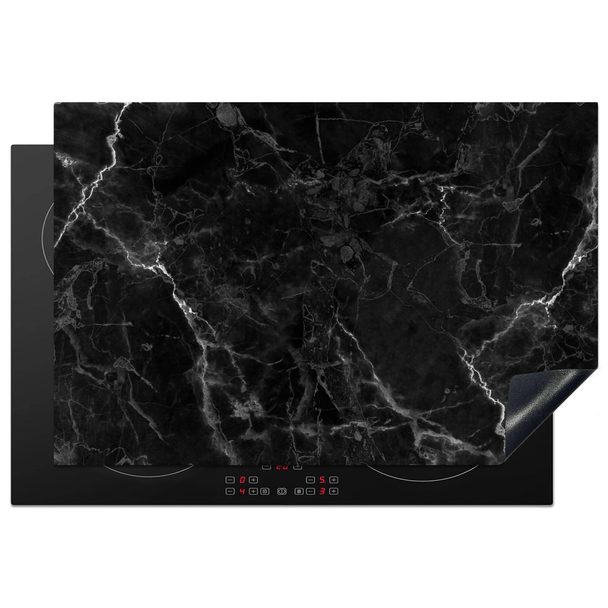 HERDABDECKPLATTE Marmor - Schwarz - Weiß - Textur - Marmoroptik Ceranfeldabdeckung 78x52 cm - Silberfarben, Kunststoff (78/52/0.2cm) - MuchoWow