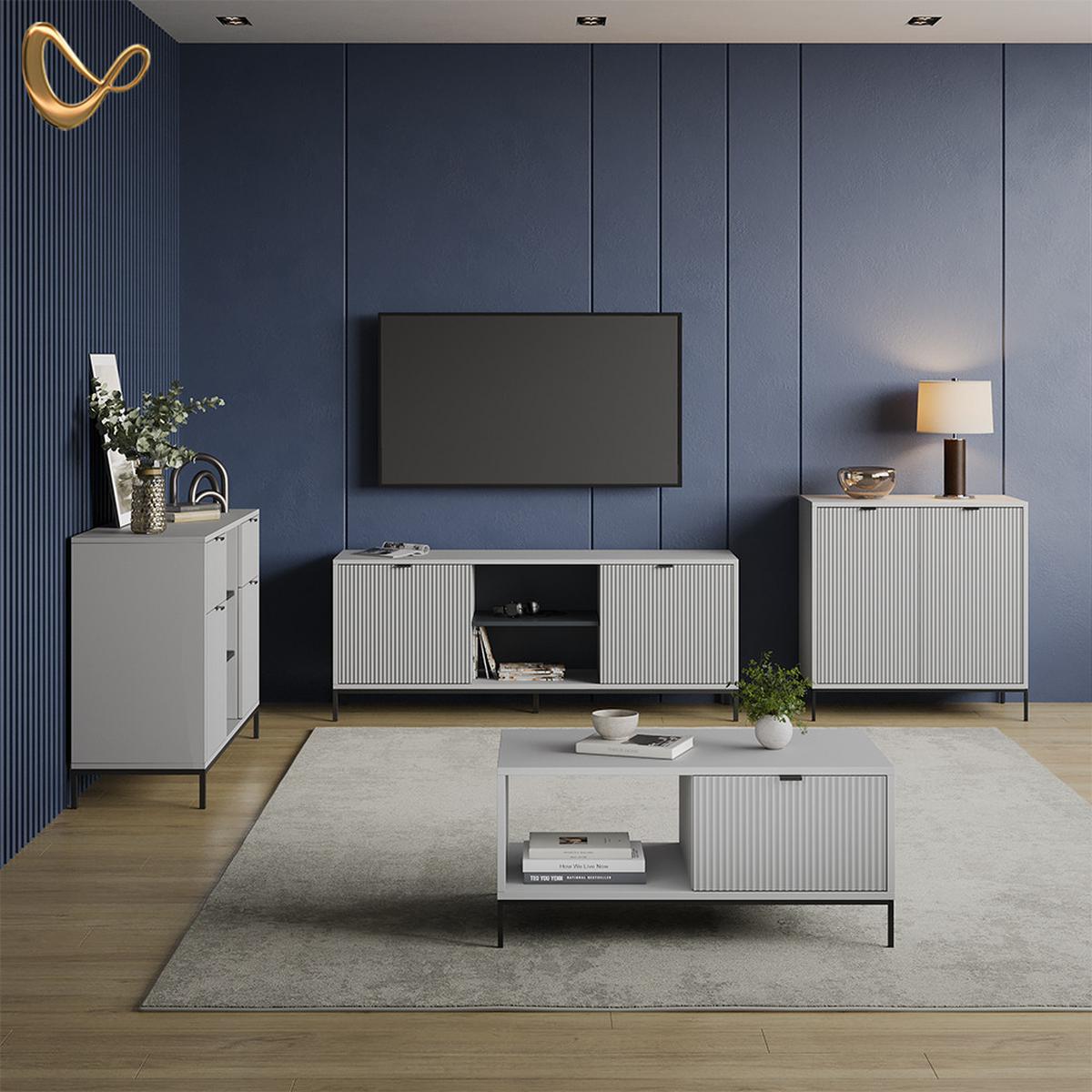 KOMMODE Aterno Grau mit 2 Türen - Grau, Holzwerkstoff (42/81.2/80cm) - Livinity®