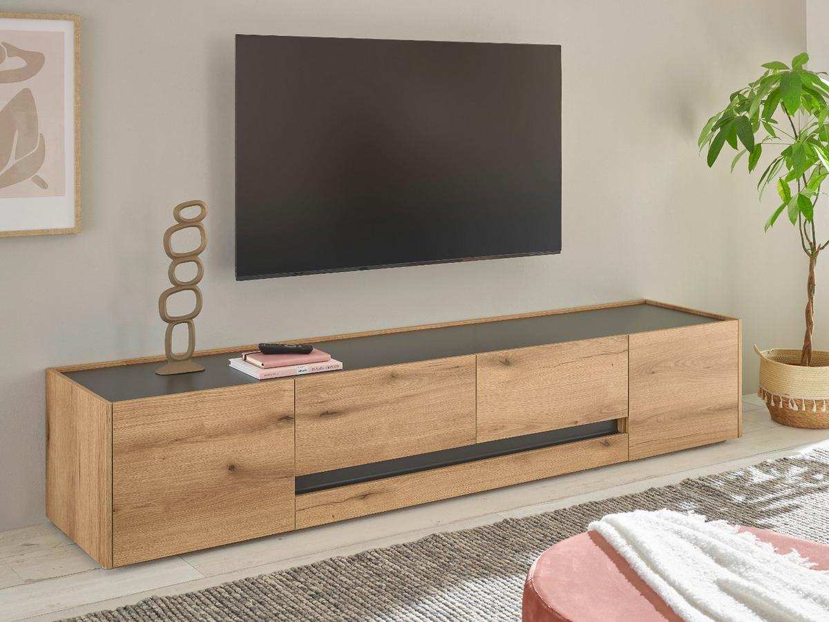 TV-LOWBOARD Eiche Evoke, grau 223 cm, großer TV Unterschrank mit viel Stauraum - Eichefarben/Schwarz, Holzwerkstoff/Kunststoff (223/40/45cm) - Furn.Design