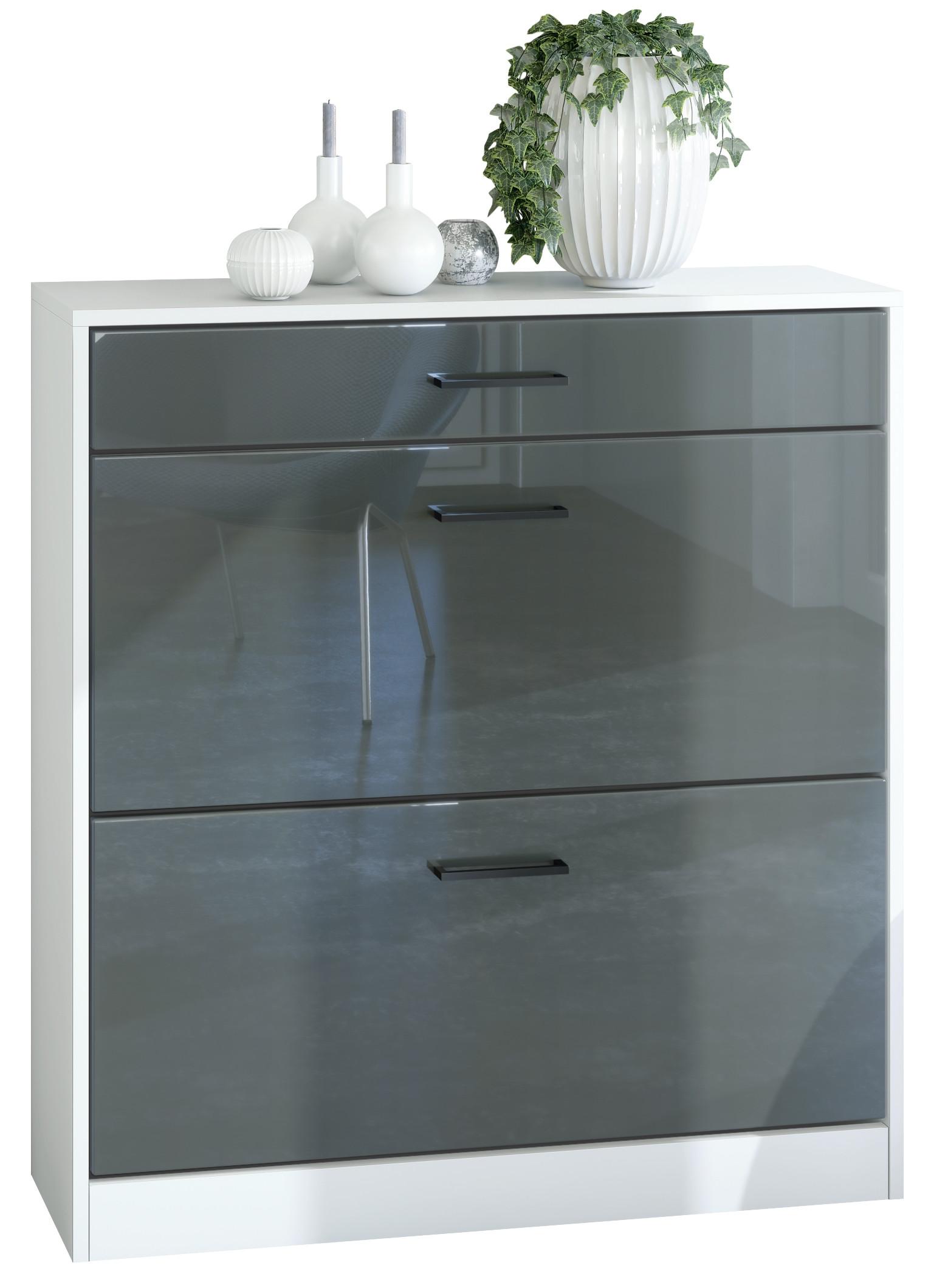 SCHUHSCHRANK Elvas Front in Grau Hochglanz - Grau, Holzwerkstoff (89/95.5/27cm) - Vladon