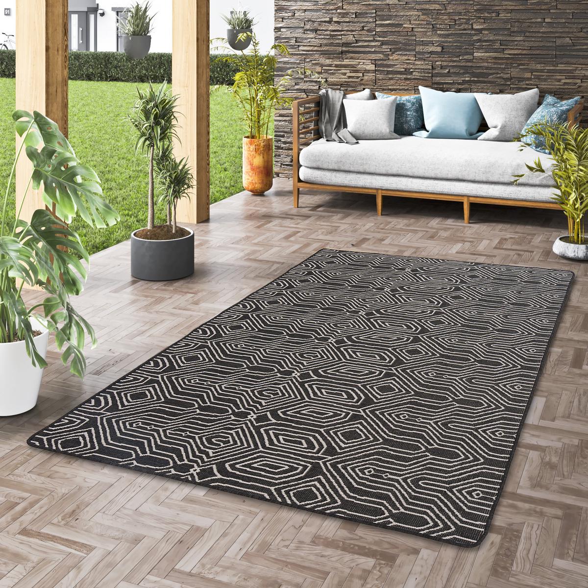 IN- UND OUTDOOR TEPPICH BEIDSEITIG NEWPORT MODERN - Schwarz, Textil (100/100cm) - Snapstyle