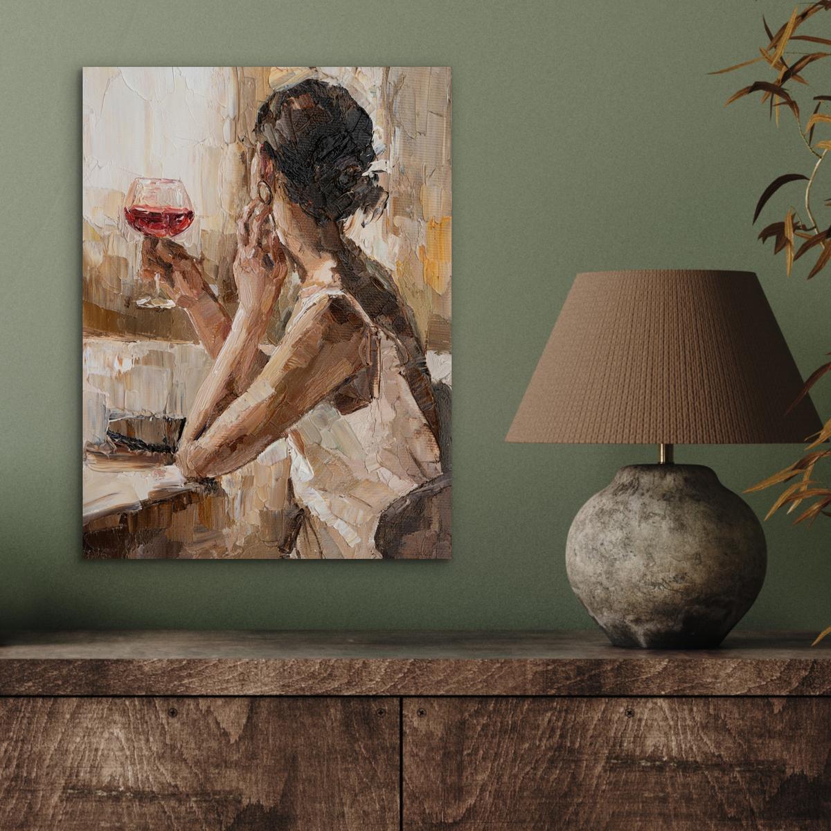 METALLBILD Ölgemälde - Frau - Wein 30x40 cm - Hellbraun, Metall (30/40cm) - MuchoWow
