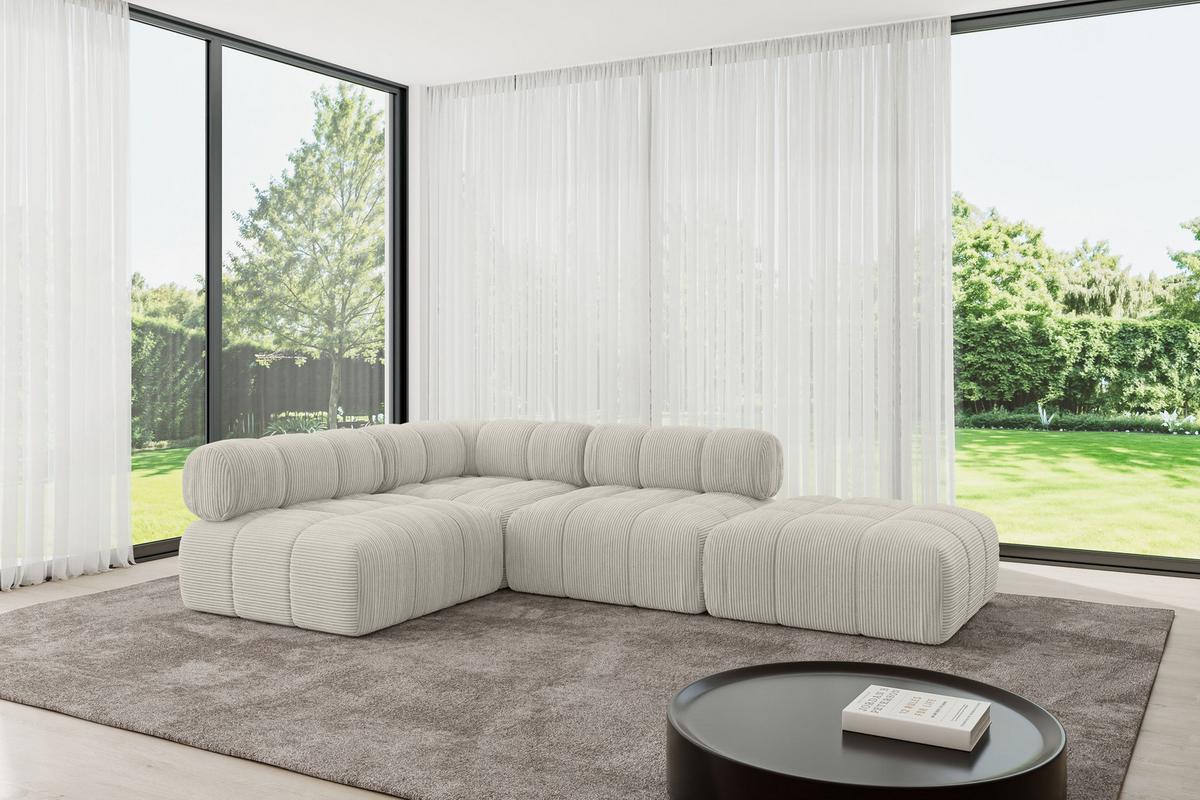 ECKSOFA modulares Sofa Favio-L1 - 285x190x70 cm Creme Cord - Hellgrau/Creme, Holzwerkstoff/Textil (285/190cm) - ALTDECOR