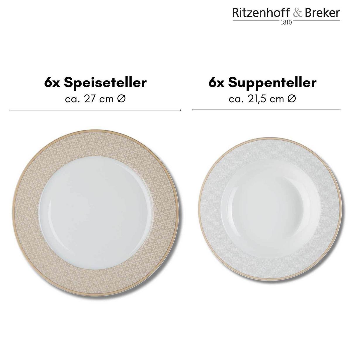 KOMBISERVICE Geo beige 30-tlg. - Beige, Keramik (2/2/2cm) - Ritzenhoff Breker