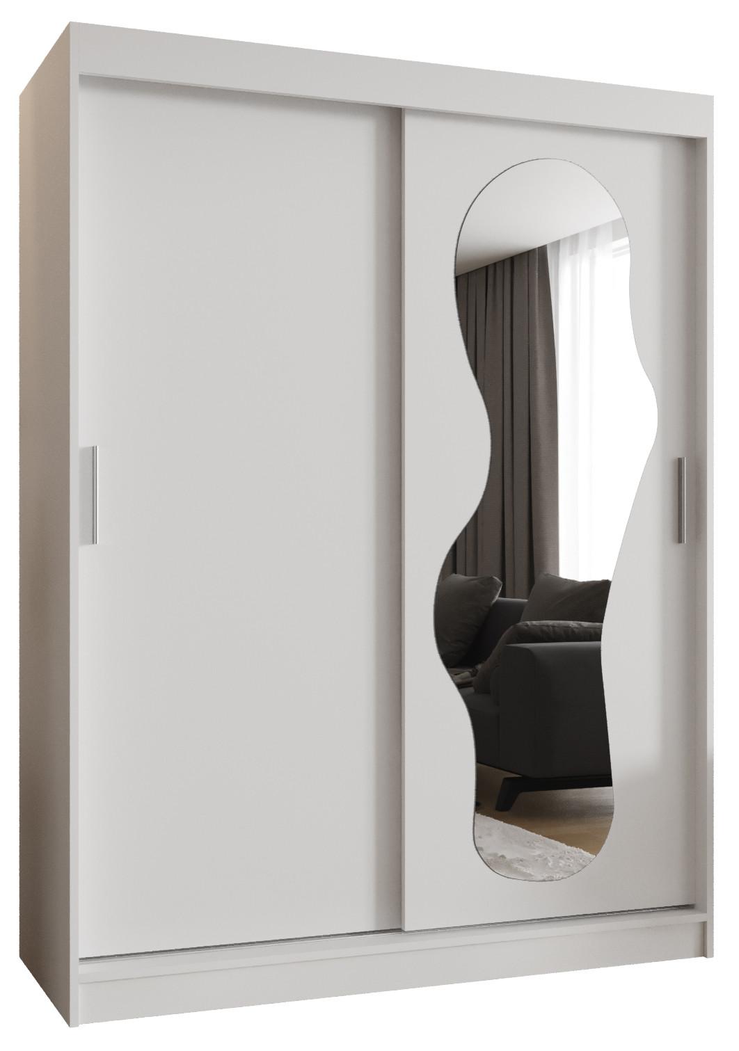 SCHIEBETÜRENSCHRANK mit Spiegel ULTRA 200/150/62 2-türig - Silberfarben/Weiß, Holz (150/200/62cm) - MÖBEL KRYSPOL