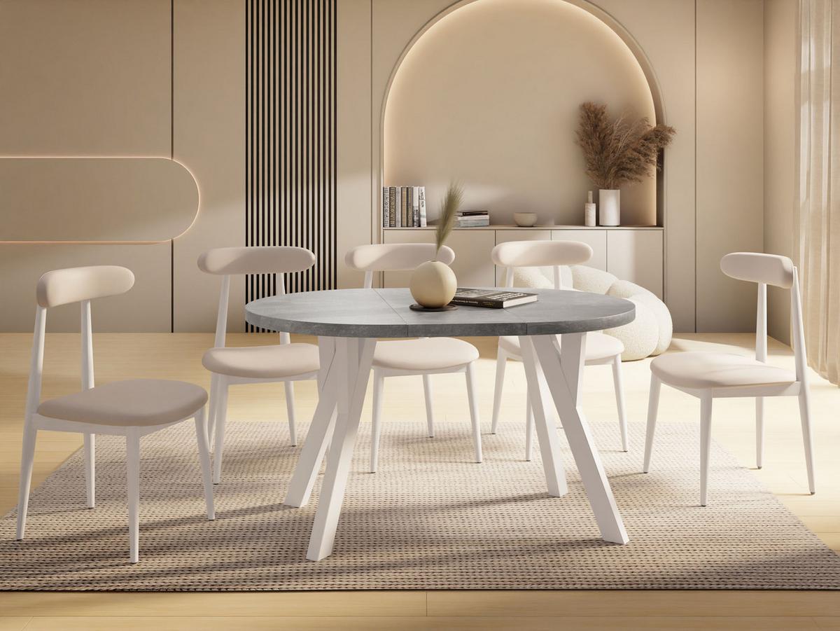ESSTISCH Avero White runder ausziehbarer, Beton grau 100-140/100/77 cm - Hellgrau/Weiß, Holz/Holzwerkstoff (100/140/77cm) - WFL GROUP
