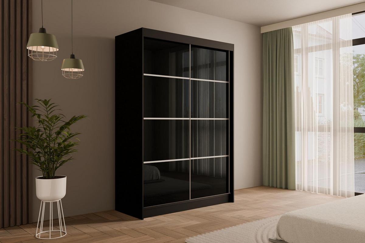 KLEIDERSCHRANK PEKA III - 150 cm - Schwarz - Schwarz, Holzwerkstoff (150/215/61cm) - ALTDECOR