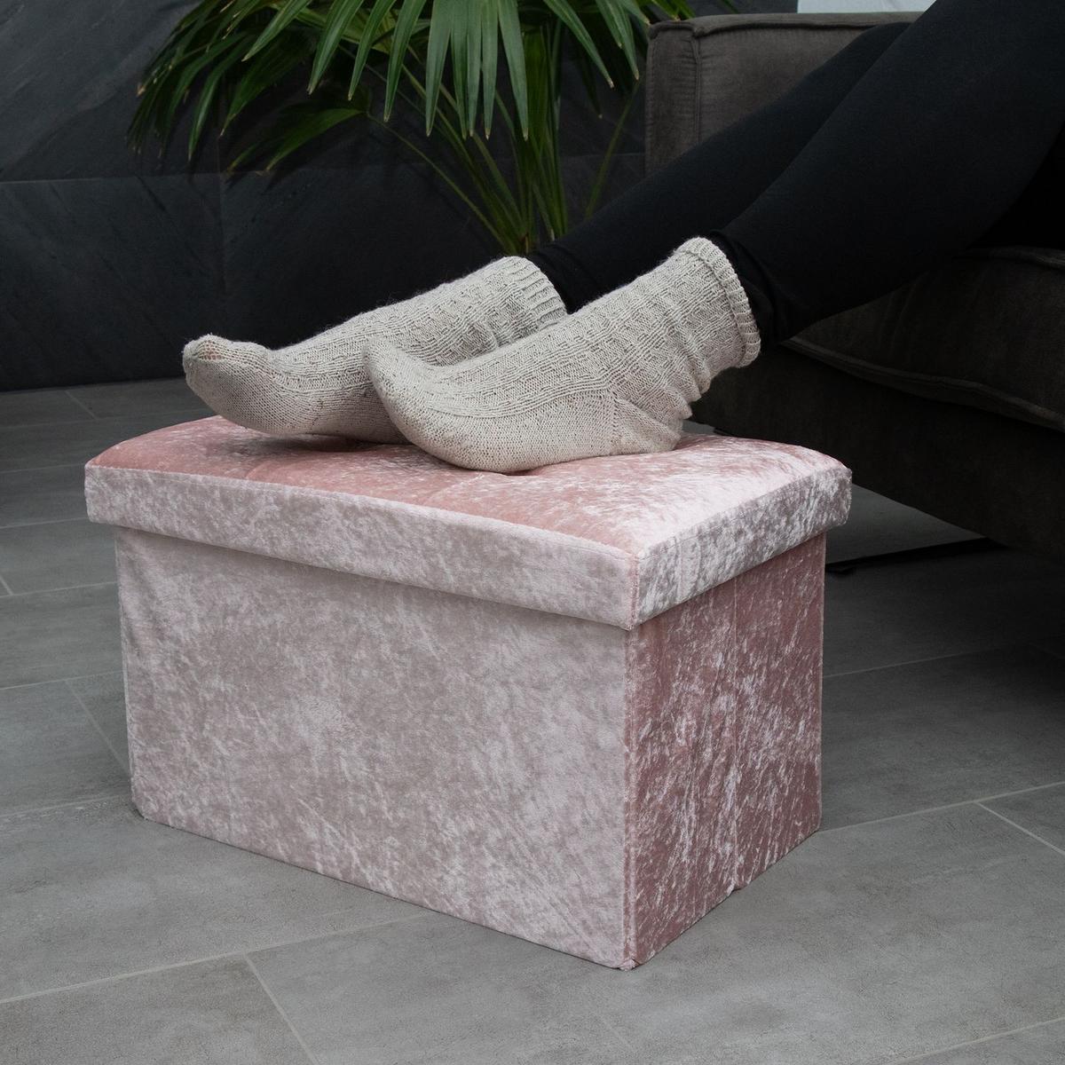 SITZBANK Faltbar mit Samtbezug 49/30/30 cm (Rosa) - Rosa, Karton (30/30/49cm) - Intirilife