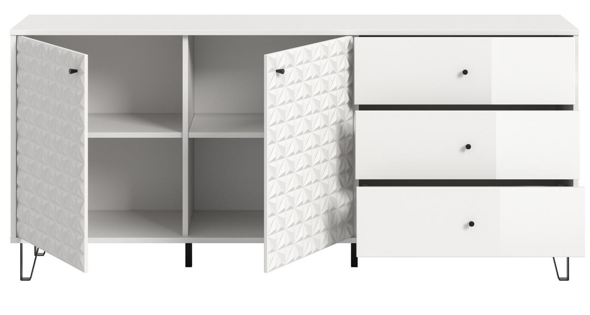 SIDEBOARD weiß Hochglanz 169 x 76 cm, Kommode mit 3D-Struktur - Weiß Hochglanz/Schwarz, Holzwerkstoff/Kunststoff (169/76/40cm) - Inn.Furn
