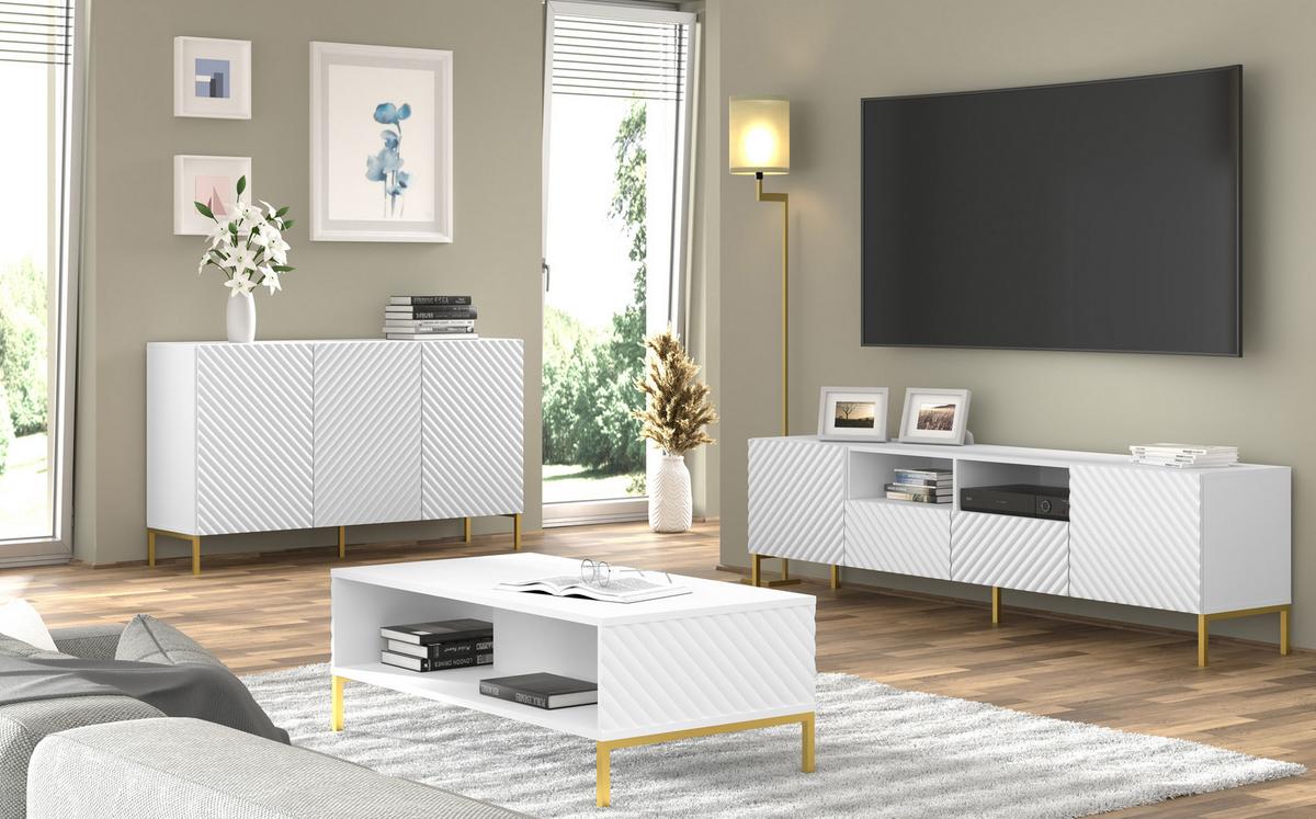 COUCHTISCH Weiß, Gold 90/43/60 - Weiß, Holzwerkstoff (90/43/60cm) - RAUMHIRSCH FURNITURE