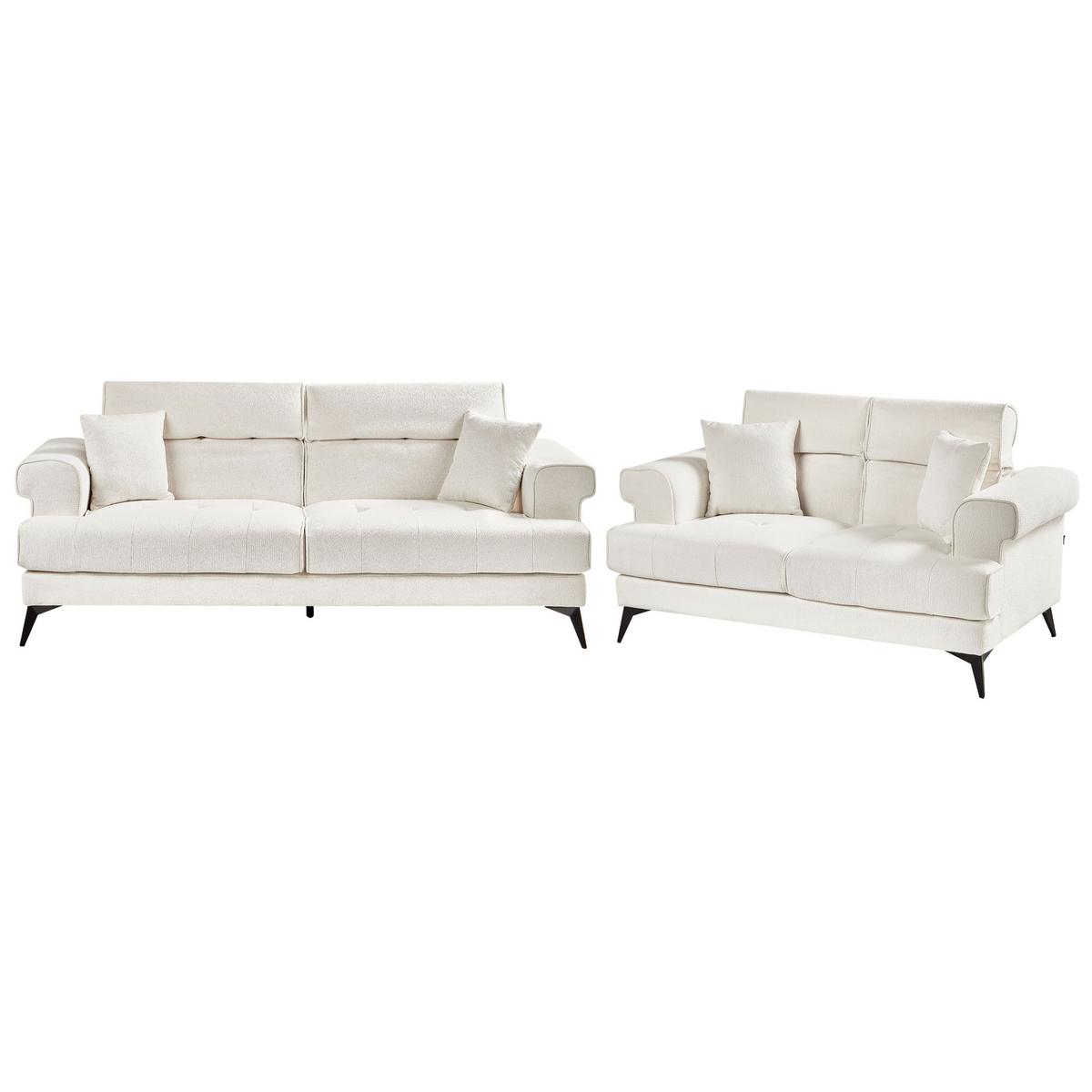 SOFA-SET 5-Sitzer Bouclé Weiß Skive - Schwarz/Weiß, Textil (214/88/85cm) - Beliani