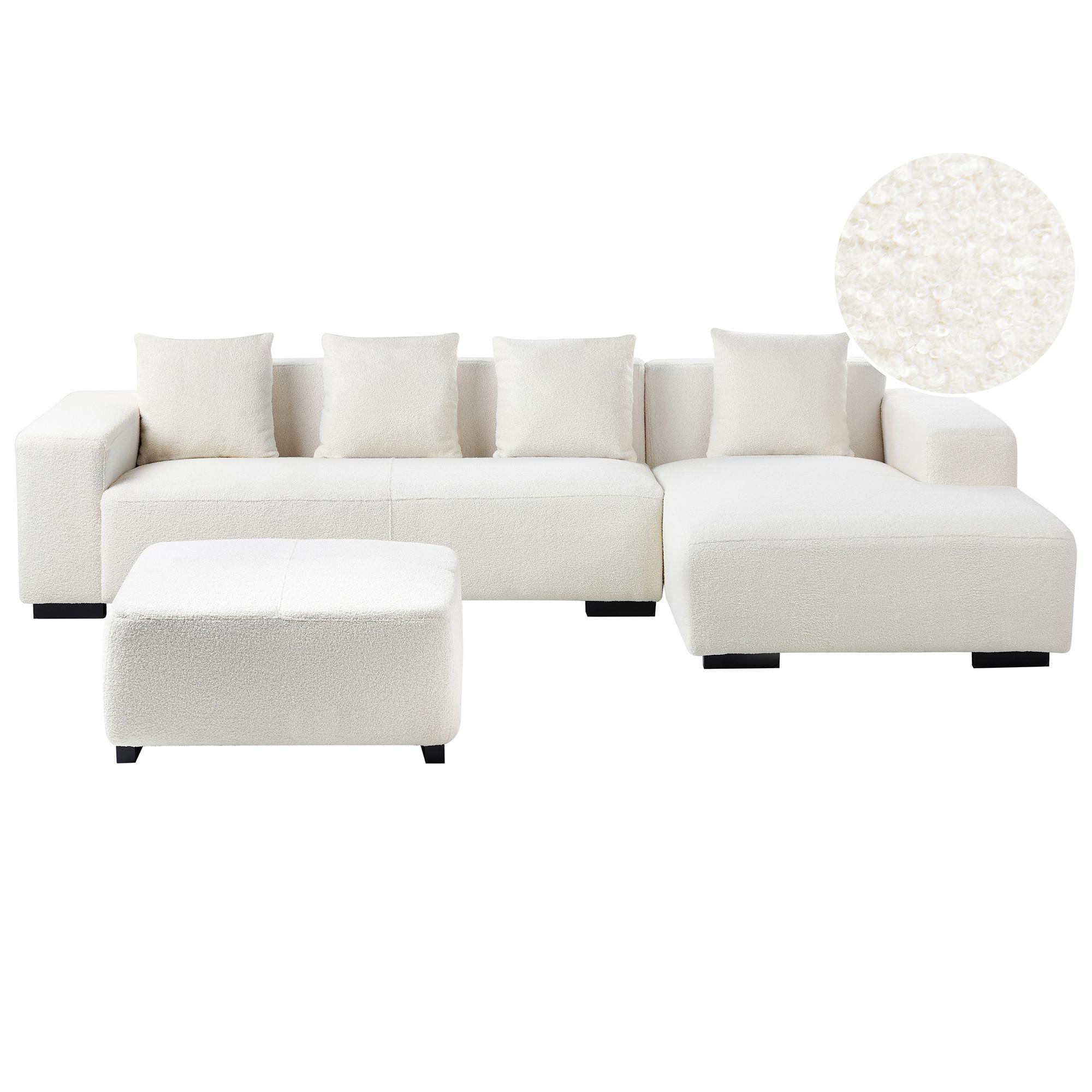 ECKSOFA 4-Sitzer Bouclé Weiß mit Ottomane linksseitig Lungo - Schwarz/Weiß, Textil (285/160cm) - Beliani