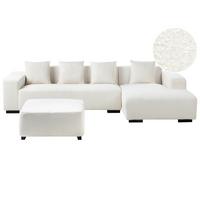 ECKSOFA 4-Sitzer Bouclé Weiß mit Ottomane linksseitig Lungo - Schwarz/Weiß, Textil (285/160cm) - Beliani