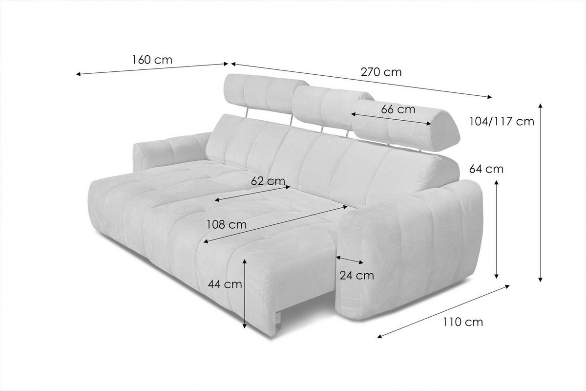 ECKSOFA KIMI 3-Sitzer, ausziehbarer Sitz, verstellbare Kopfstützen, senfgelb - Gelb/Schwarz, Holzwerkstoff/Textil (270/160cm) - Wozimo