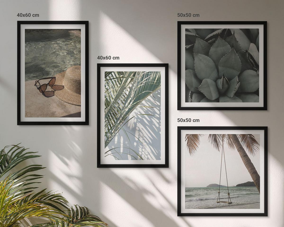 BILDER SET 4er Set - 50x50 cm & 40x60 cm Schwarzer Rahmen - Tropische Pflanzen für den Urlaub - Schwarz, Kunststoff (50/50cm) - TULUP