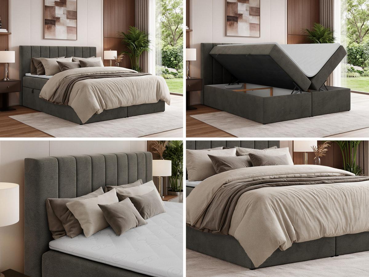 BOXSPRINGBETT ALVER 180/200 - Dunkelgrau Velvet - H4 - Dunkelgrau, Textil (180/200cm) - MKS