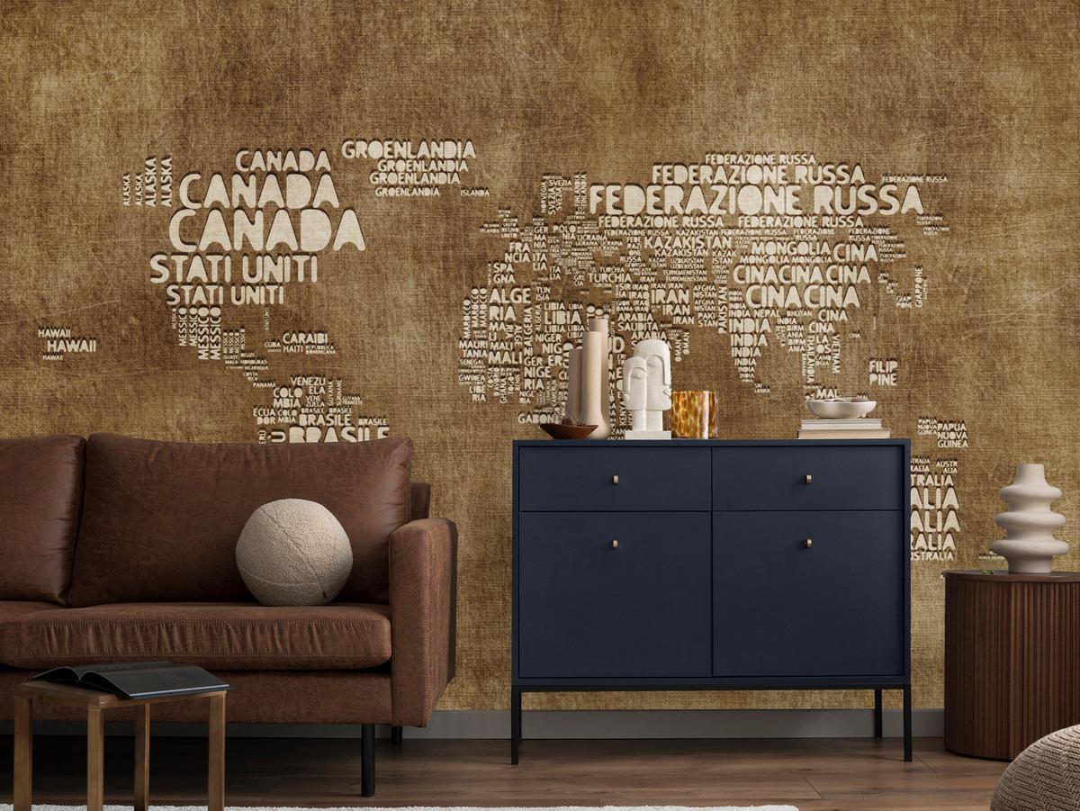 FOTOTAPETE für Büro alte italienische Weltkarte 200x140 - Beige/Braun, Papier (200/140cm) - Muralo