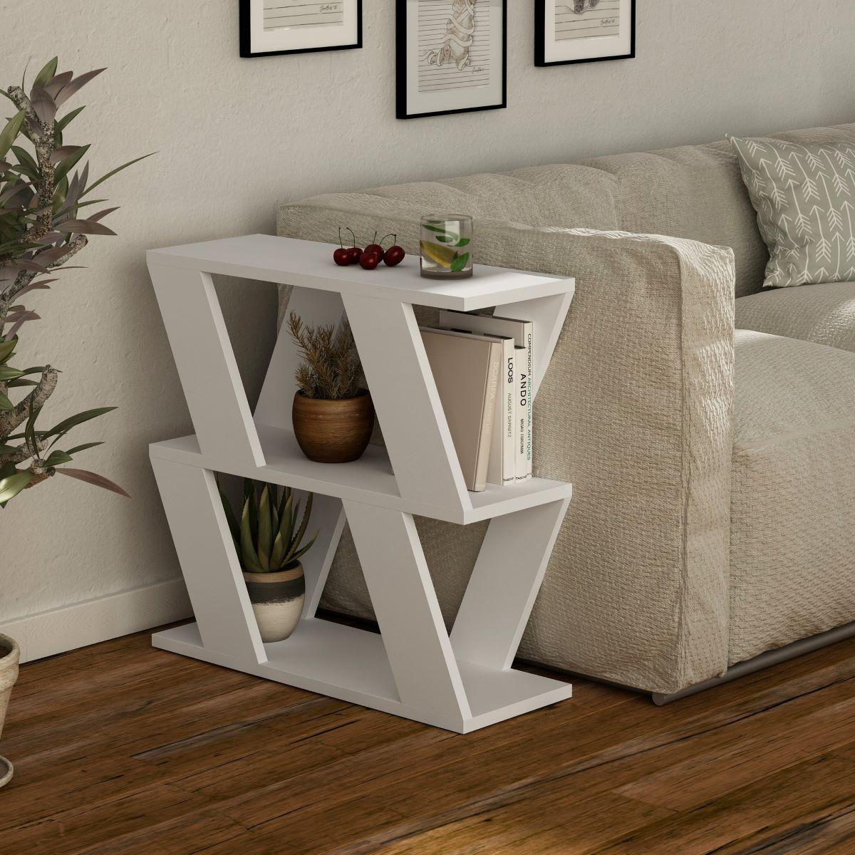 BEISTELLTISCH mit 3 Tabletts L60 cm - Lazena - Weiß, Holzwerkstoff (14/22/57cm) - Calicosy
