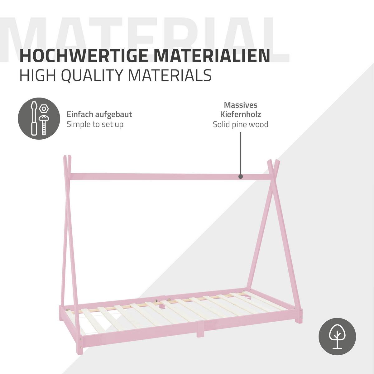 KINDERBETT Tipi 90x200 cm Rosa - Pink, Holz (90/200cm) - ML-DESIGN
