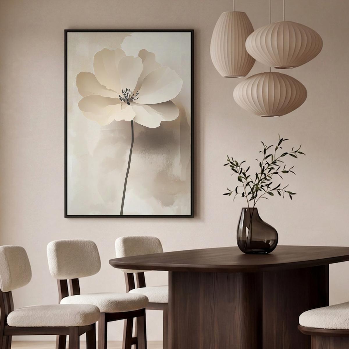 LEINWAND Bilder mit Rahmen - Blume - Beige - Farbe - Schatten - 90x140 - Creme, Textil (90/140cm) - MuchoWow