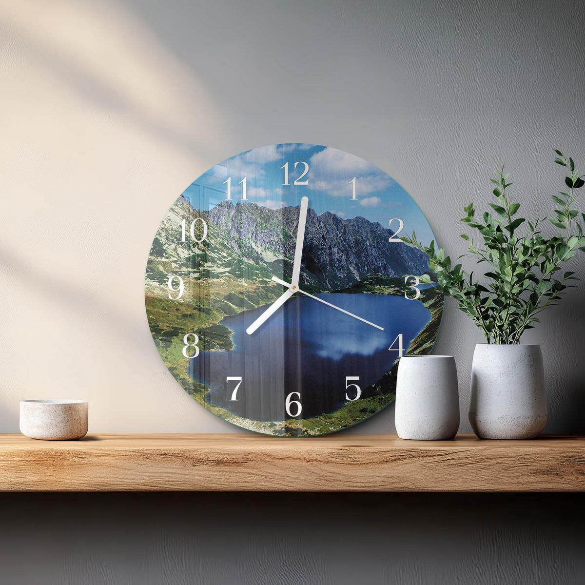 WANDUHR aus Glas Ø30 cm - Morskie Oko - Blau, Glas (30/30/0.4cm) - TULUP
