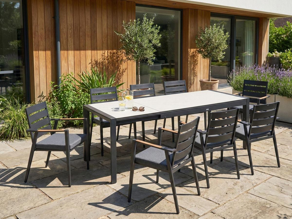 GARTENTISCH Ausziehbar 160/220-90 cm Beige Binasco - Beige, Kunststoff (160/90/75cm) - Beliani