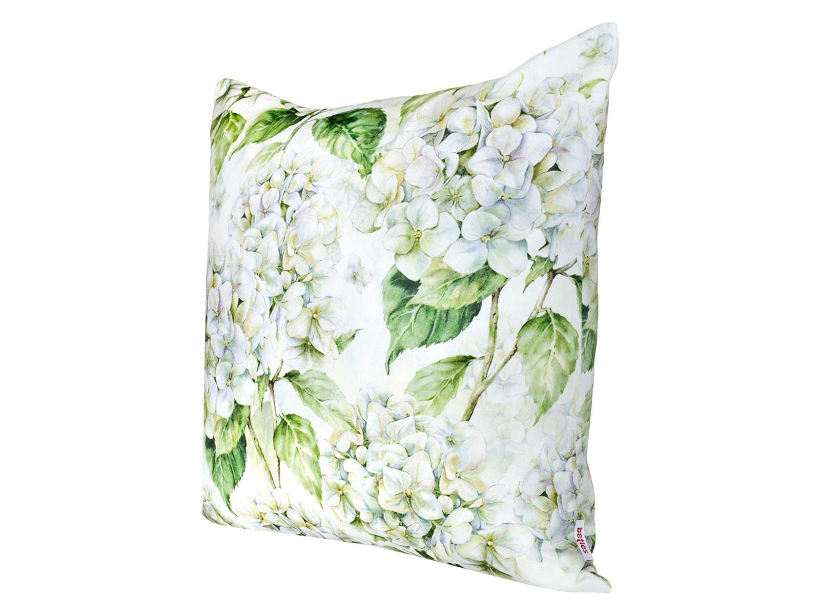 KISSENHÜLLE Landlust-Hortensie weiß 40/40 cm - Weiß/Grün, Textil (40/40cm) - beties Heimtextil