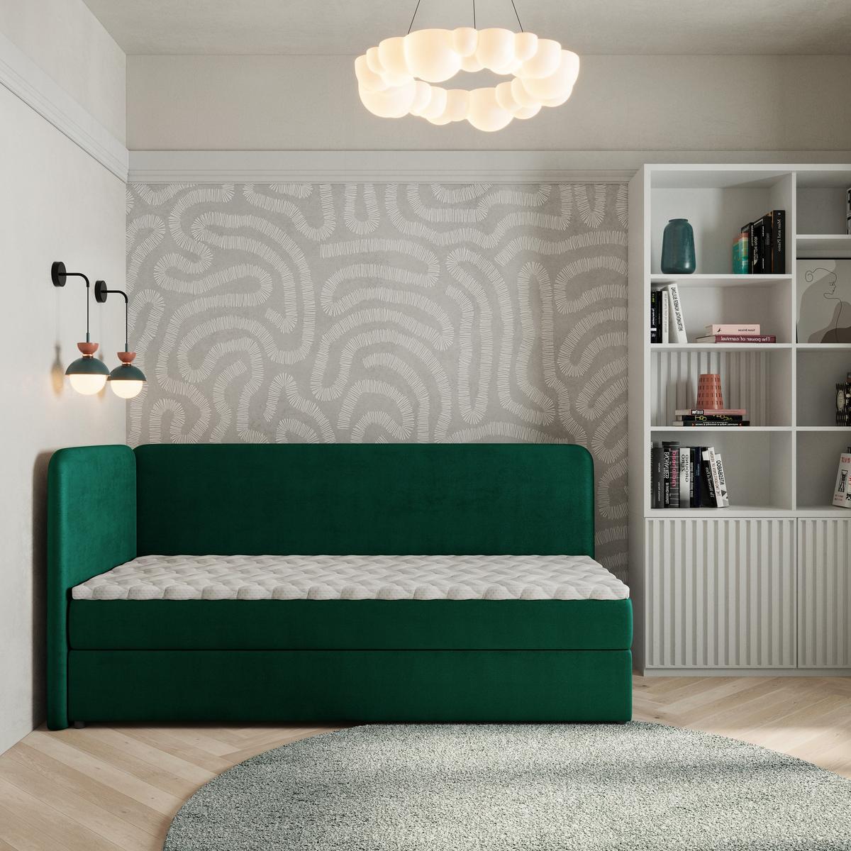 BOXBETT GINA 90x200 cm mit Matratze und Topper, H2+H3 - Grün - Grün, Holz (90/200cm) - MASSENO