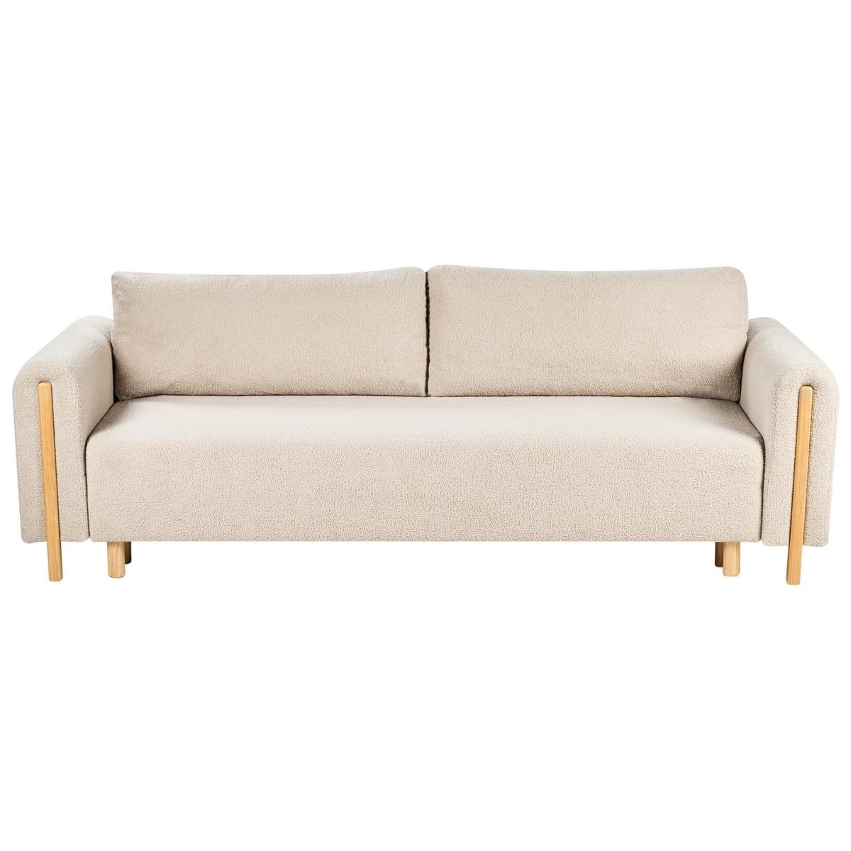 SCHLAFSOFA 3-Sitzer Bouclé Hellbeige mit Stauraum Kvam - Hellbraun, Textil (242/85/99cm) - Beliani