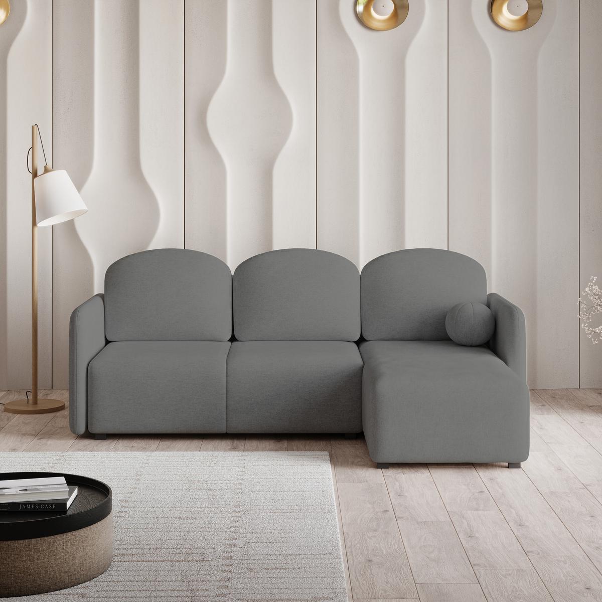 ECKSOFA SUVINO Grau Geflochtener Stoff mit Schlaffunktion - Grau, Holz (230/143cm) - MASSENO