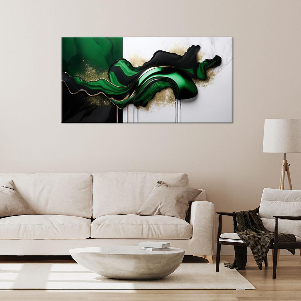 LEINWANDBILD Grüne moderne Abstraktion mit Gold 100x50cm - Grün, Textil (100/50cm) - Feeby
