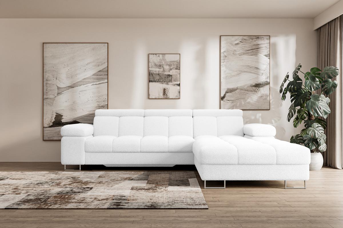 ECKSOFA mit Schlaffunktion Ottomane Rechts COMA L 271x203x79 Weiß Bouclé - Weiß, Holzwerkstoff/Textil (203/271cm) - ALTDECOR
