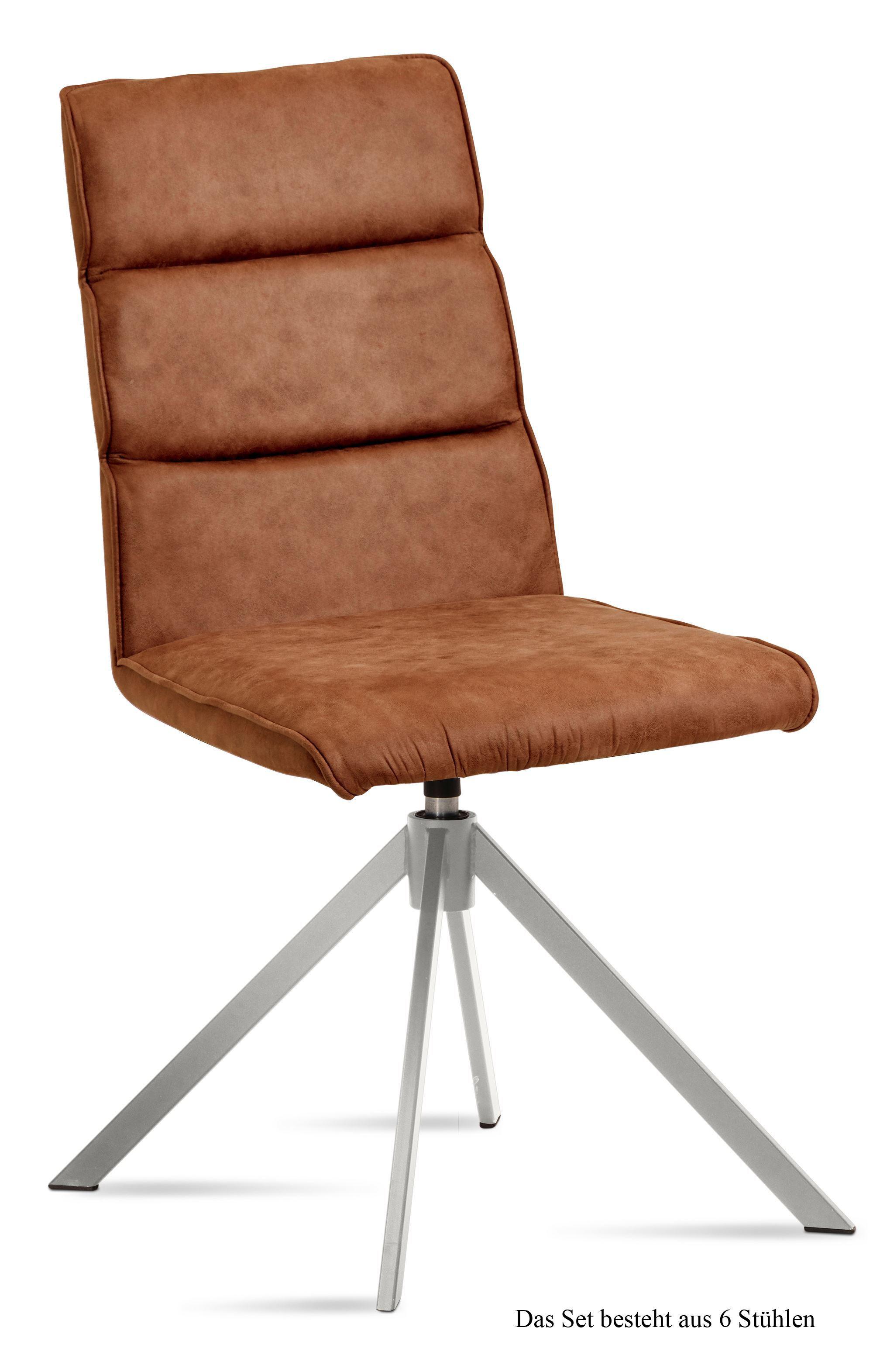 ESSZIMMERSTUHL drehbar (6er-Set) Dulcea 47x92x60 Edelstahl/Cognac - Edelstahlfarben/Cognac, Kunststoff (60/92/47cm) - 58aufmkessel
